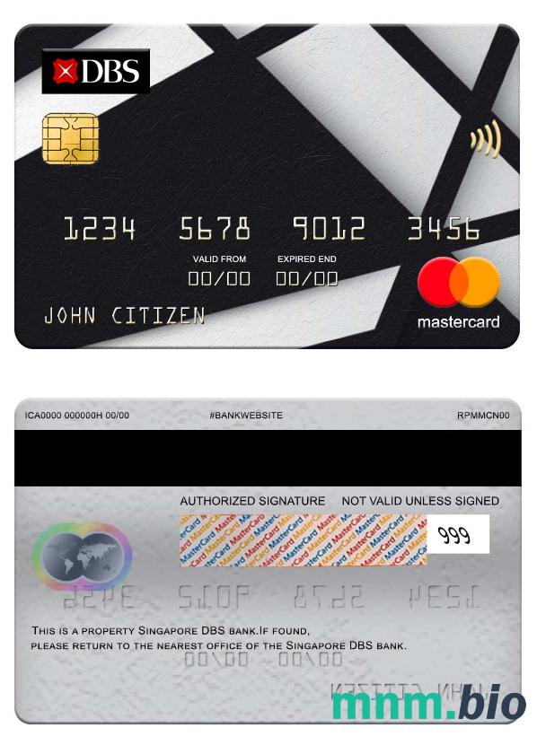 Singapore DBS bank przykład karty mastercard w formacie PSD